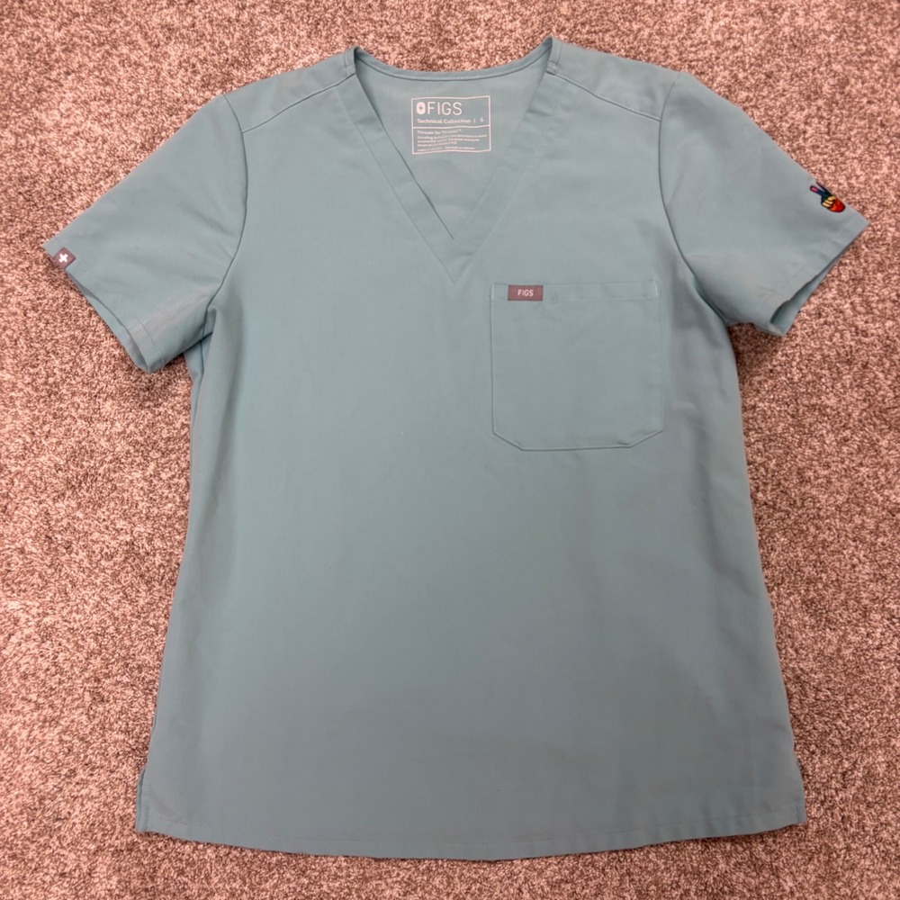 FIGS Catarina One Pocket Scrub Top Womens Small Teal Technical Collection V-Neck